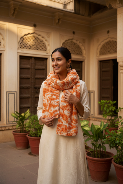 Knitsilk Recycled Shibori Sari Silk Ribbon Yarn-Orange| Best for Crochet, Knitting, and Embroidery |50 GMS-30 Yards