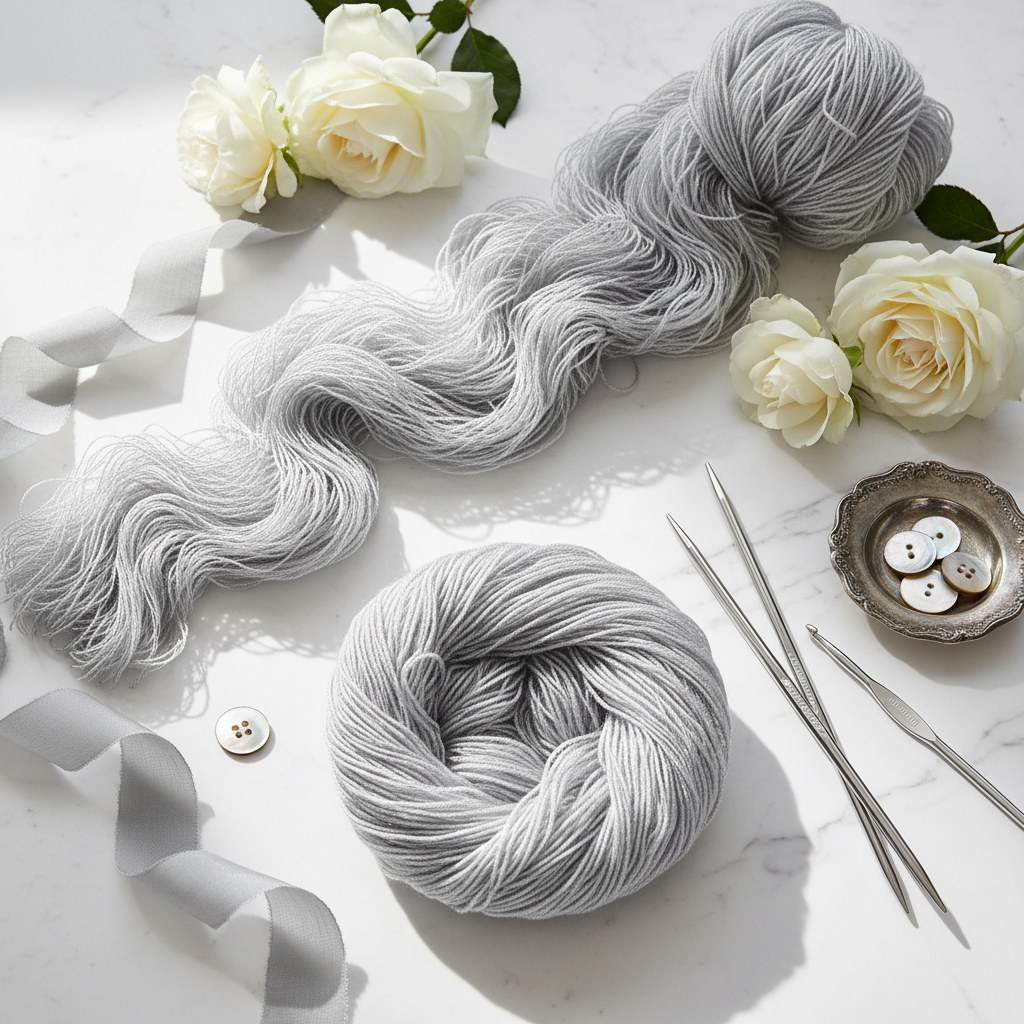 Knitsilk 3 Ply 100% Mulberry Silk Lace Weight Yarn – Silver surfer (50g / 260 Yards)