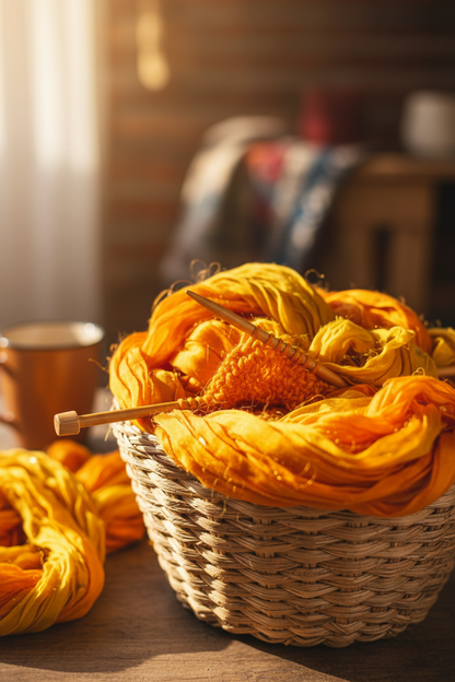 Knitsilk Super Bulky Hand Dyed Soft Sari Silk & Chiffon Ribbon Yarn, Yellow and Orange