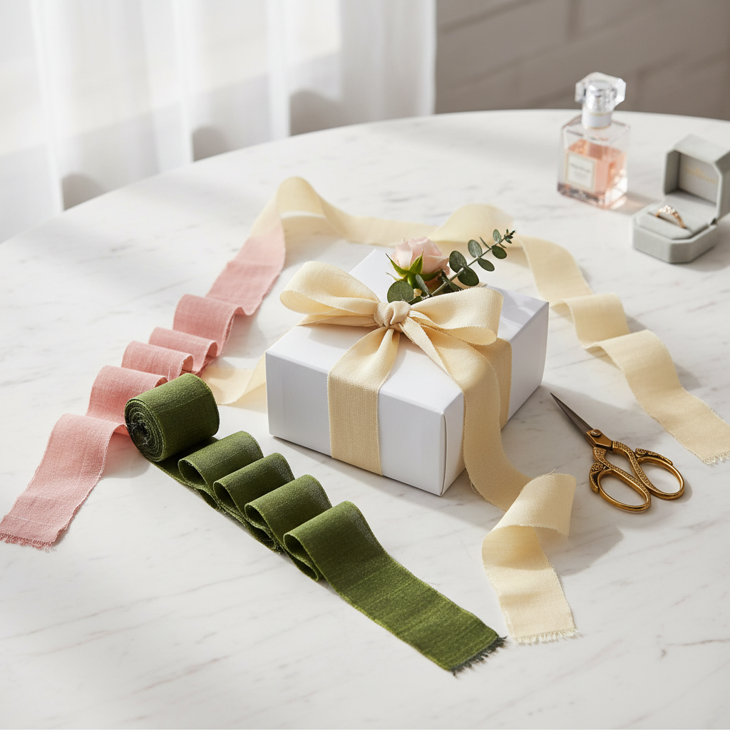 Knitsilk Luxurious Dupioni Satin Ribbon (1.5 "x 7yds x 3count),Green and Cream  Ribbon Set for Gift Wrapping, Decorating Bouquet Wrap and Crafts