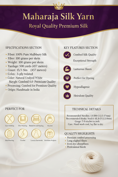 Maharaja Silk Yarn Specifications Infographic