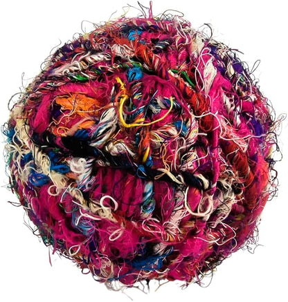Knitsilk Recycled Sari Silk Yarn – Multicolor | 85 Yards | 100g | Eco-Friendly Handspun Fiber for Knitting, Crochet & Weaving