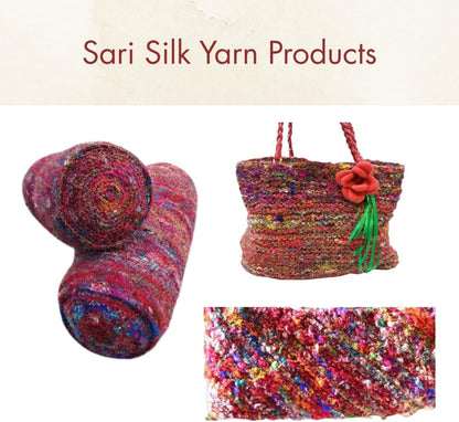 Knitsilk Recycled Sari Silk Yarn – Multicolor | 85 Yards | 100g | Eco-Friendly Handspun Fiber for Knitting, Crochet & Weaving