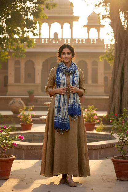 Knitsilk Recycled Shibori Sari Silk Ribbon Yarn-Royal blue| Best for Crochet, Knitting, and Embroidery |50 GMS-30 Yards