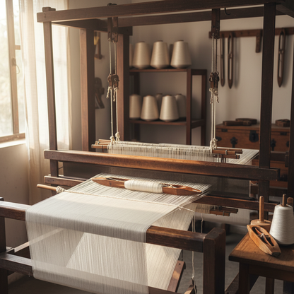 Mulberry silk yarn on weaving loom