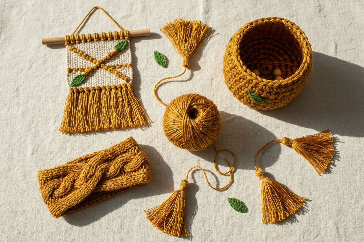 Knitsilk Recycled Sari Silk Yarn – Mustard | 85 Yards | 100g | Eco-Friendly Handspun Fiber for Knitting, Crochet & Weaving