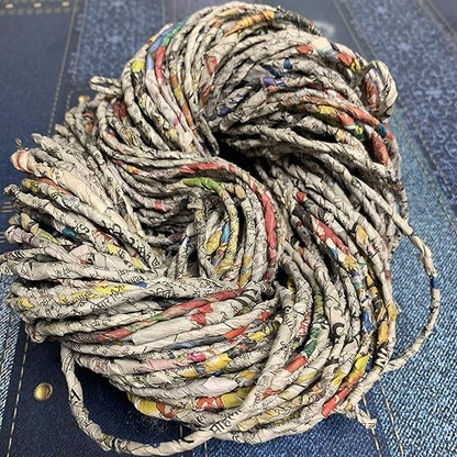 KNITSILK Recycled Newspaper Yarn, Multicolored, Chunky, Hand Twisted, 100g hank, Over 80 yards