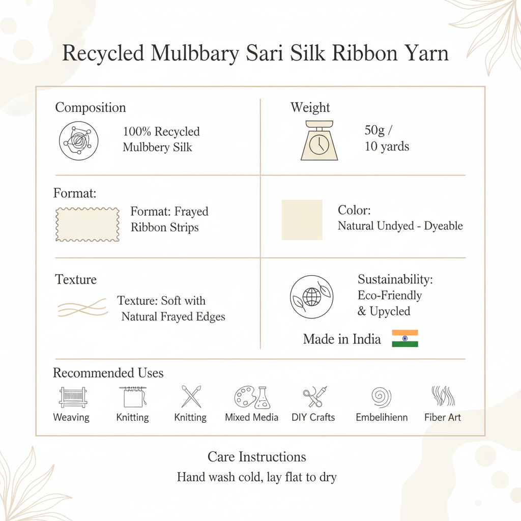 Knitsilk Recycled Mulberry Sari Silk Ribbon Yarn | 10 x 1-Yard Pieces | Natural Undyed Dyeable Frayed Strips for Knitting, Mixed Media, & DIY Crafts