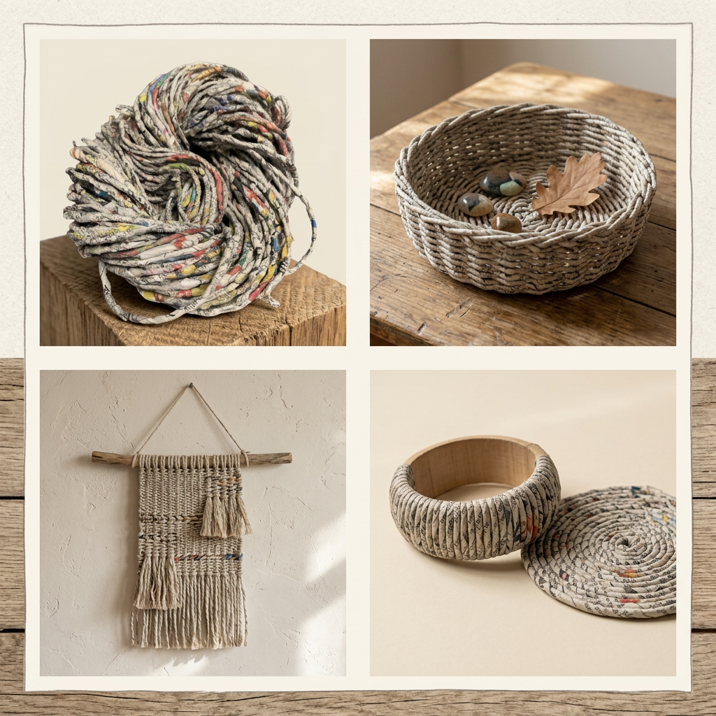 KNITSILK Recycled Newspaper Yarn, Multicolored, Chunky, Hand Twisted, 100g per pack