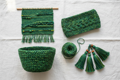 Knitsilk Recycled Sari Silk Yarn – Ocean of Green Colour | 85 Yards | 100g | Eco-Friendly Handspun Fiber for Knitting, Crochet & Weaving