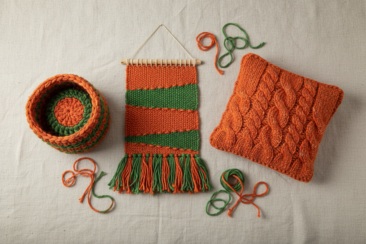 Knitsilk Handspun Recycled Sari Silk Yarn – Orange & Green Combo | 2 x 100g Skeins | Eco-Friendly Bulky Yarn for Knitting, Crocheting & Weaving