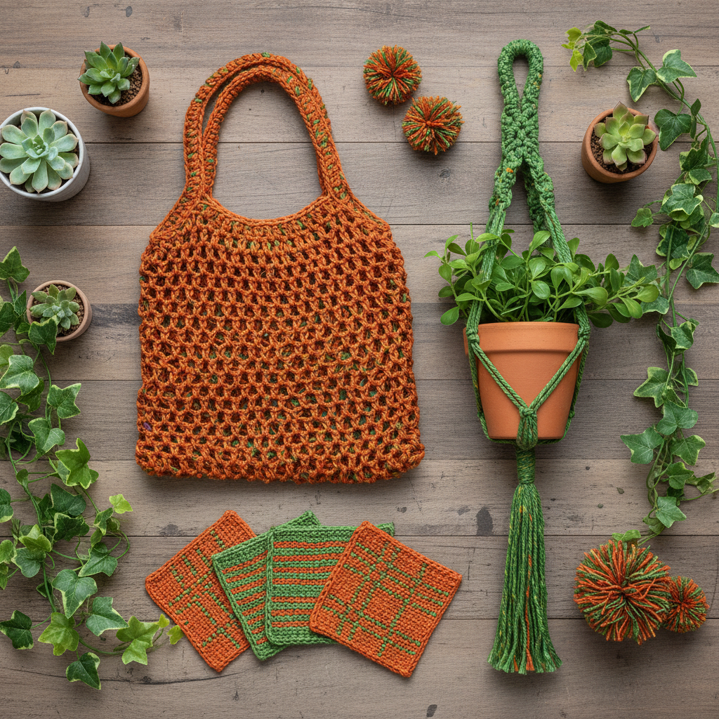 Knitsilk Handspun Recycled Sari Silk Yarn – Orange & Green Combo | 2 x 100g Skeins | Eco-Friendly Bulky Yarn for Knitting, Crocheting & Weaving