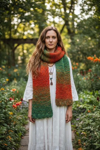 Knitsilk Handspun Recycled Sari Silk Yarn – Orange & Green Combo | 2 x 100g Skeins | Eco-Friendly Bulky Yarn for Knitting, Crocheting & Weaving