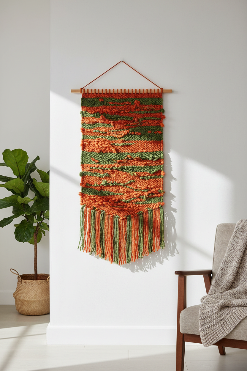 Knitsilk Handspun Recycled Sari Silk Yarn – Orange & Green Combo | 2 x 100g Skeins | Eco-Friendly Bulky Yarn for Knitting, Crocheting & Weaving