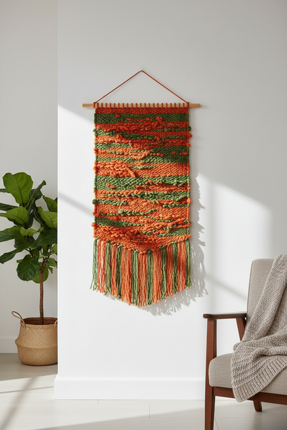 Knitsilk Handspun Recycled Sari Silk Yarn – Orange & Green Combo | 2 x 100g Skeins | Eco-Friendly Bulky Yarn for Knitting, Crocheting & Weaving