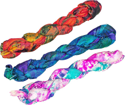 Knitsilk Assorted Sari Silk Ribbon Yarn Pack of 3 | Recycled Silk Ribbons for Knitting, Crochet, and Jewelry Making | Soft and Sustainable ( 25 yards,100 gm)