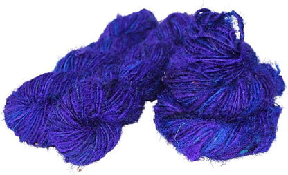 Knitsilk Premium Recycled Sari Silk Worsted Yarn(150+Yards)-Best for Knitting, Crocheting, and Jewelry Making Sustainable and Unique Texture Yarn (Purple-Blue)