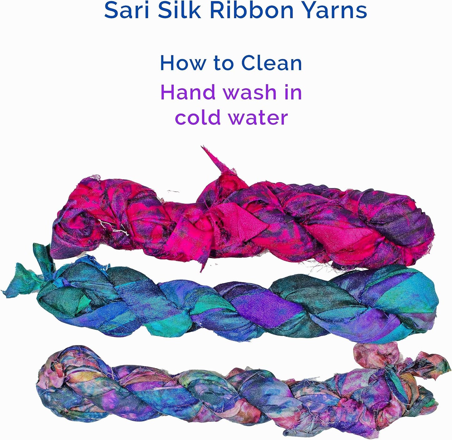 Knitsilk Assorted Sari Silk Ribbon Yarn Pack of 3 | Recycled Silk Ribbons for Knitting, Crochet, and Jewelry Making | Soft and Sustainable ( 25 yards,100 gm)