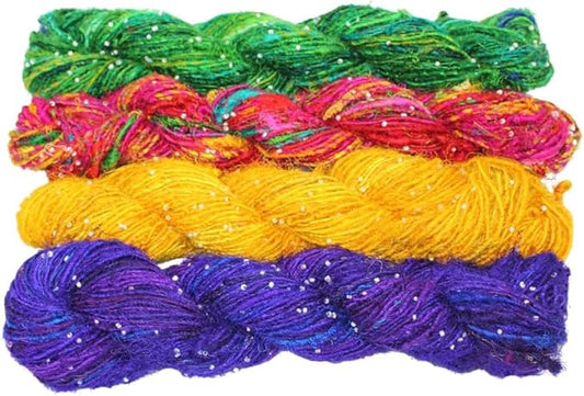 Knitsilk Recycled Sari Silk Beads Yarn – 2 x 100g | 80+ Yards | Eco-Friendly Handcrafted Material for Knitting, Crochet & Weaving | Pack of 2
