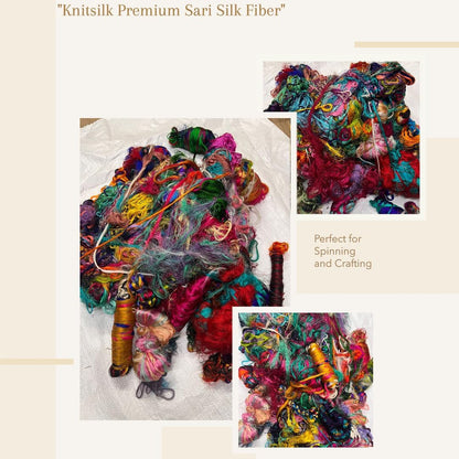 Knitsilk Premium Multicolor Sari Silk Fibers | 500 Grams | Perfect for Knitting, Crocheting, Weaving and Felting and Felting
