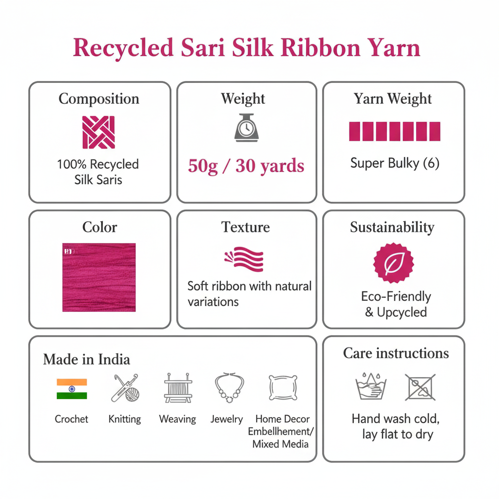 Knitsilk Recycled Sari Silk Ribbon Yarn — Super Bulky Pink (50g / 30 yd)