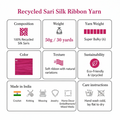 Knitsilk Recycled Sari Silk Ribbon Yarn — Super Bulky Pink (50g / 30 yd)