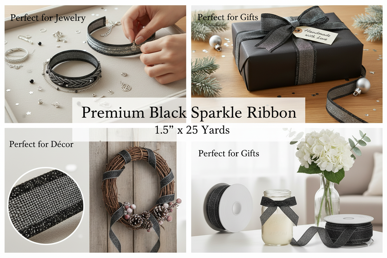 Premium Black Sparkle Ribbon Collage