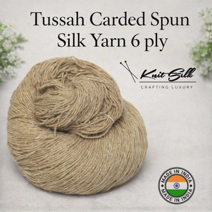 Knitsilk Tussah Carded Spun Silk Yarn 6 ply (6/30 Nm,100 Gm), Carded Yarn, 900+Yards, Matt Finish