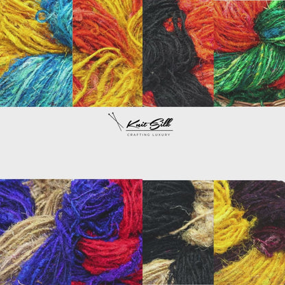 Knitsilk Handspun Recycled Sari Silk Yarn – Black & Grey Combo | 2 x 100g Skeins | Eco-Friendly Bulky Yarn for Knitting, Crocheting & Weaving