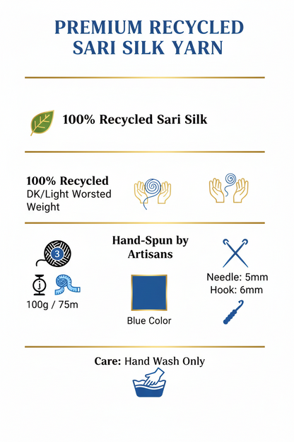 Knitsilk Premium Recycled Sari Silk Yarn – Blue Color (100 Grams)