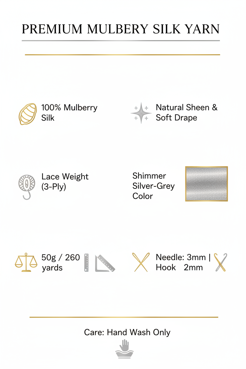 Knitsilk 3 Ply 100% Mulberry Silk Lace Weight Yarn – Shimmer (50g / 260 Yards)