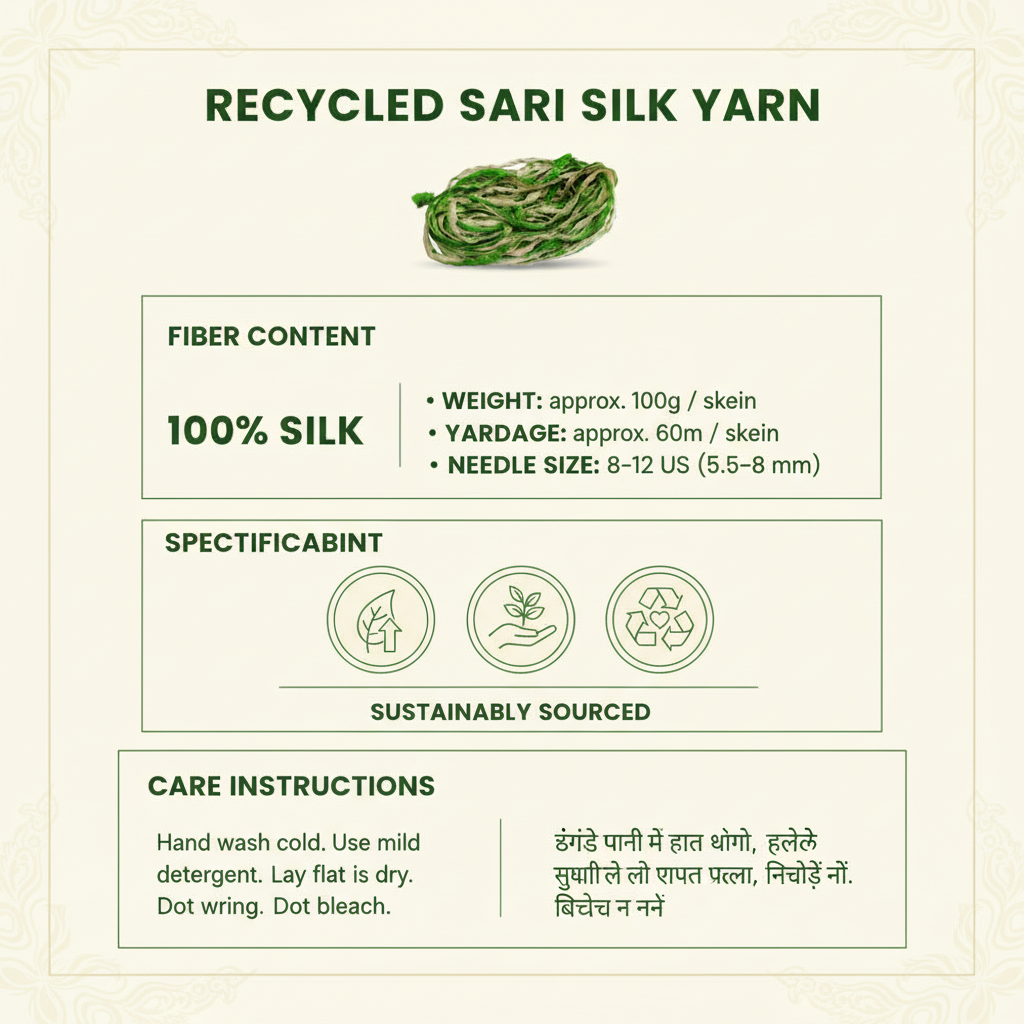 Knitsilk Recycled Shibori Sari Silk Ribbon Yarn-Green| Best for Crochet, Knitting, and Embroidery |50 GMS-30 Yards