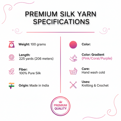 Knitsilk Silk Roving Worsted Yarn 100% Recycled & Hand-Dyed |100 gm,225 Yards | Lisbon