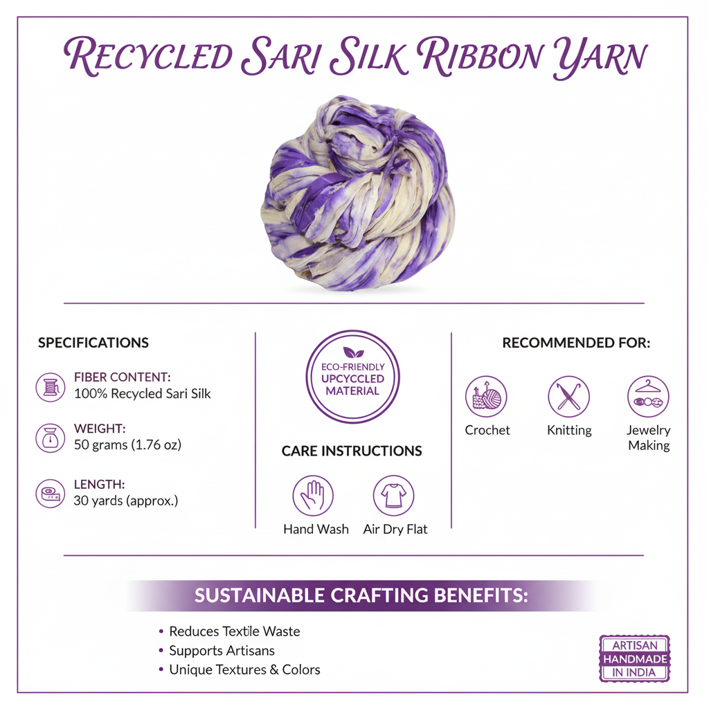Knitsilk Recycled Shibori Sari Silk Ribbon Yarn-Purple| Best for Crochet, Knitting, and Embroidery |50 GMS-30 Yards