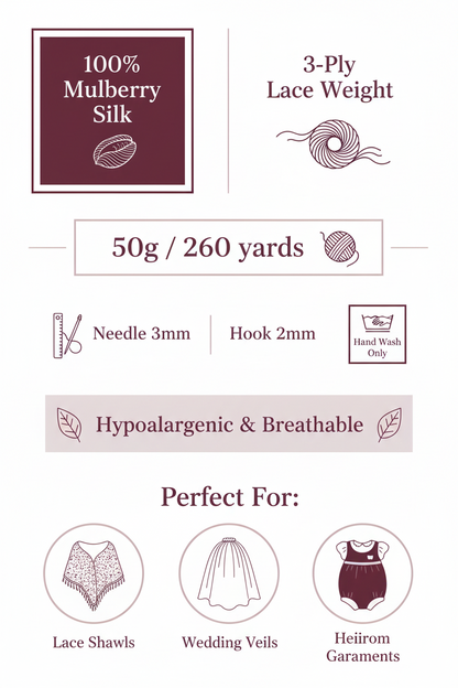 Knitsilk 3 Ply 100% Mulberry Silk Lace Weight Yarn –Plum(50g / 260 Yards)