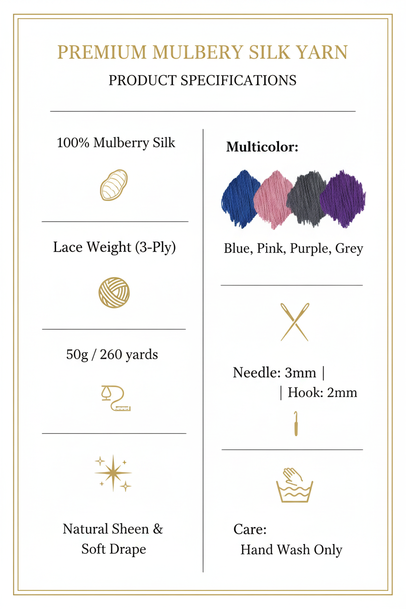 Knitsilk 3 Ply 100% Mulberry Silk Lace Weight Yarn –Blue and Grey(50g / 260 Yards)