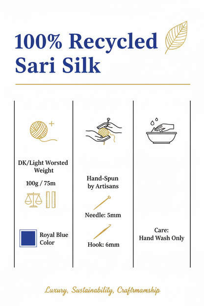 Knitsilk Premium Recycled Sari Silk Yarn – Royal blue Color (100 Grams)