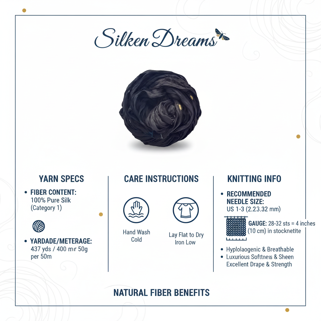 Knitsilk Super Bulky Hand?Dyed Soft Sari Silk & Chiffon Ribbon Yarn, Black