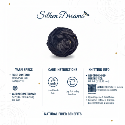 Knitsilk Super Bulky Hand?Dyed Soft Sari Silk & Chiffon Ribbon Yarn, Black