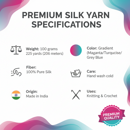 Knitsilk Silk Roving Worsted Yarn 100% Recycled & Hand-Dyed |100 gm,225 Yards | Cancun