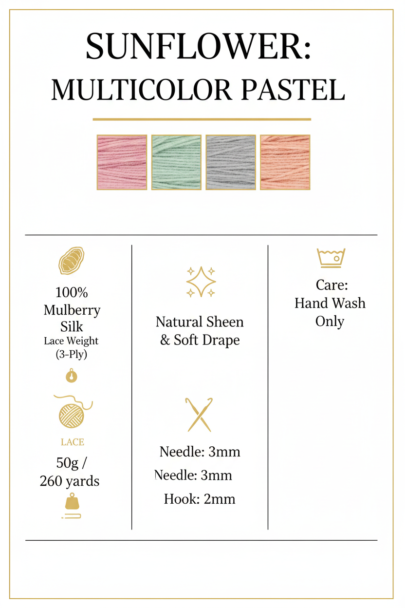 Knitsilk 3 Ply 100% Mulberry Silk Lace Weight Yarn –Sunflower(50g / 260 Yards)