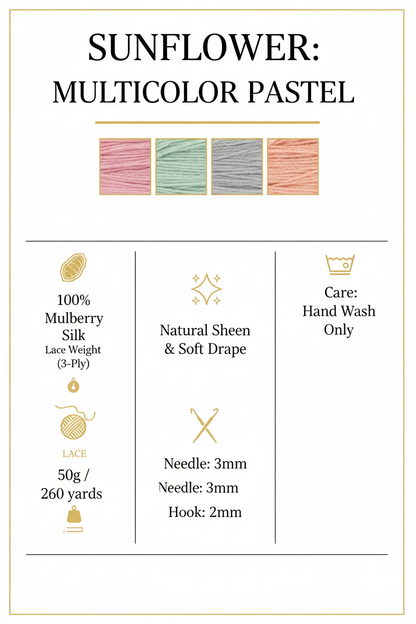 Knitsilk 3 Ply 100% Mulberry Silk Lace Weight Yarn –Sunflower(50g / 260 Yards)