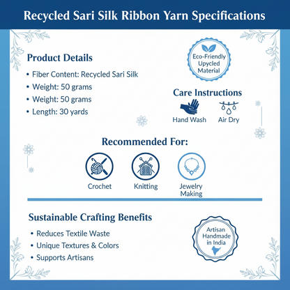 Knitsilk Recycled Sari Silk Ribbon |Best for Crochet, Knitting and Jewelry Making |50 GMS-30Yards-Blue Ombre