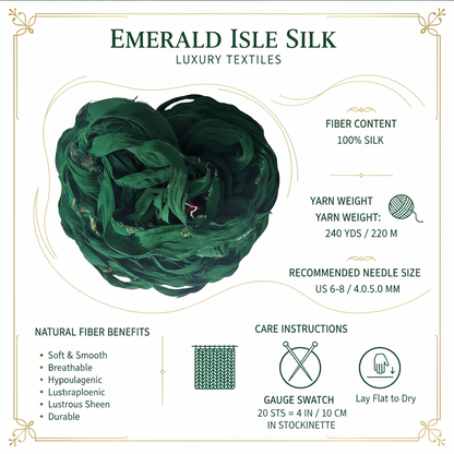 Knitsilk Super Bulky Hand Dyed Soft Sari Silk & Chiffon Ribbon Yarn, Green