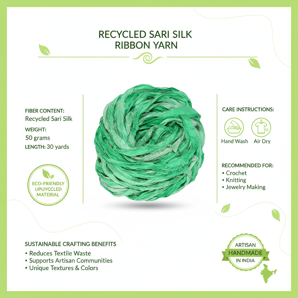 Knitsilk Recycled Sari Silk Ribbon |Best for Crochet, Knitting and Jewelry Making |50 GMS-30Yards-Green Ombre