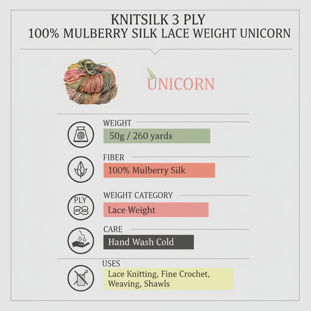 Knitsilk 3 Ply 100% Mulberry Silk Lace Weight Yarn –Unicorn(50g / 260 Yards)