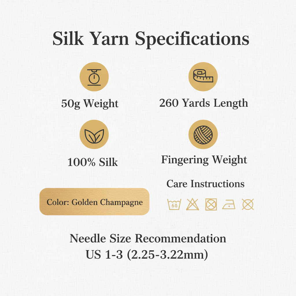 Knitsilk 3 Ply 100% Mulberry Silk Lace Weight Yarn –Gold(50g / 260 Yards)