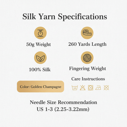 Knitsilk 3 Ply 100% Mulberry Silk Lace Weight Yarn –Gold(50g / 260 Yards)