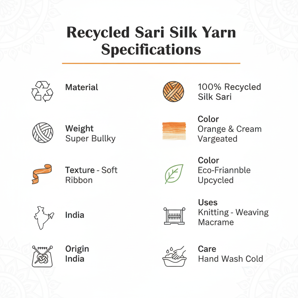 Knitsilk Recycled Shibori Sari Silk Ribbon Yarn-Orange| Best for Crochet, Knitting, and Embroidery |50 GMS-30 Yards