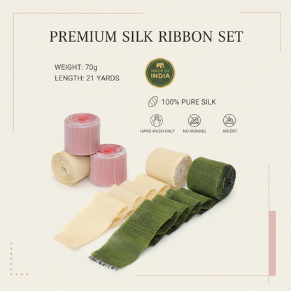 Knitsilk Luxurious Dupioni Satin Ribbon (1.5 "x 7yds x 3count),Green and Cream  Ribbon Set for Gift Wrapping, Decorating Bouquet Wrap and Crafts